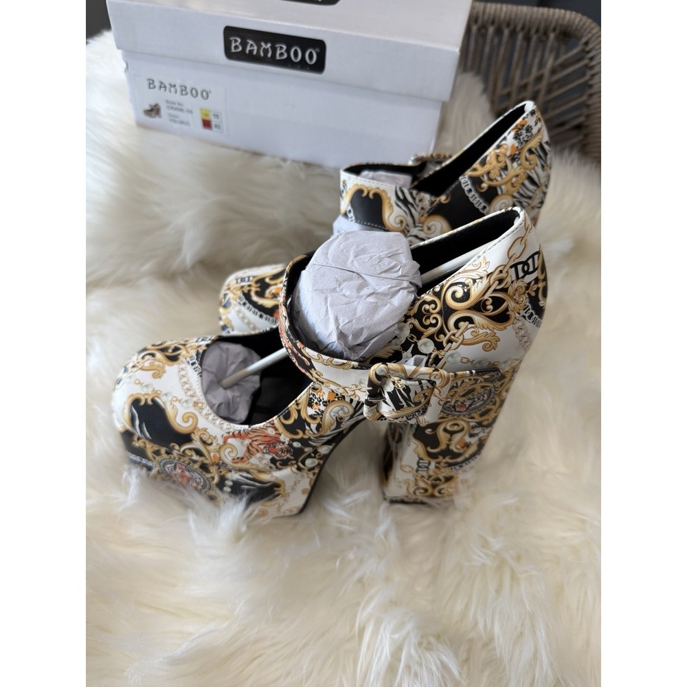 Bamboo‎ Size 8 Tiger Baroque Print Platform Block Heel Mary Jane Women's Shoes - Picture 6 of 11